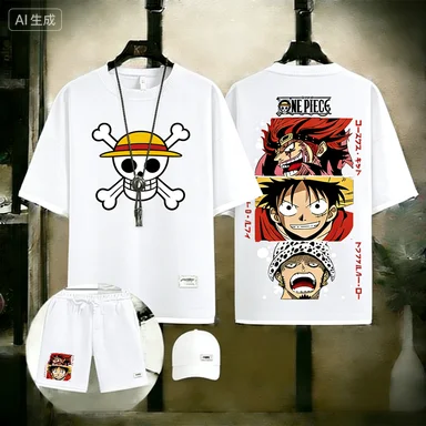 

Men's One Piece Sanji Black Leg Diable Jambe Print 2 Piece Outfit, Waffle Knit T-Shirt + Shorts Set, Anime Streetwear Tracksuit