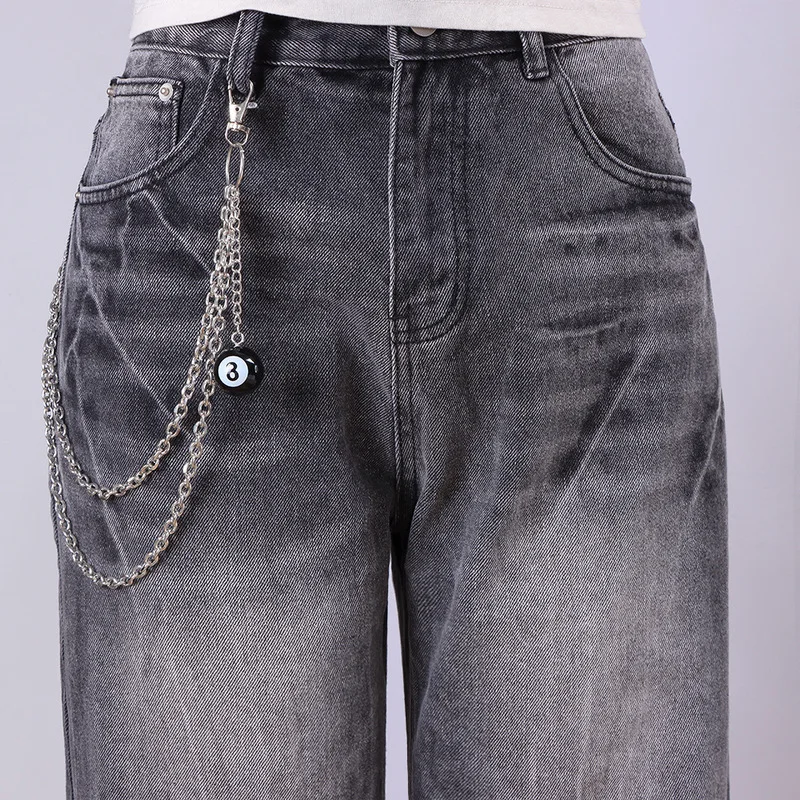 Multi‑Layer 8‑Ball Billiard Pendant Pants Chain Silver Waist Chain Gothic Y2K Punk Jeans Chain Unisex Hip‑Hop Street Outfit