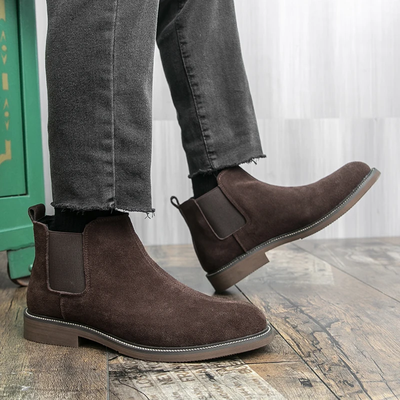 أحذية تشيلسي للرجال من جلد الغزال الصناعي بكعب منخفض مريح كلاسيكي للرجال أحذية عارية للأعمال مقاس 38-45 #5