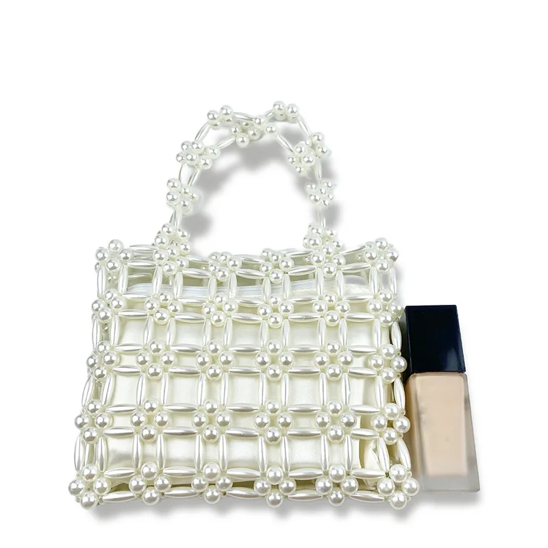 SHINE-Petit sac à perles carré à fouet haut, sac cosmétique évidé, sac à main fourre-tout de plage pour femme, fleur douce, 2024