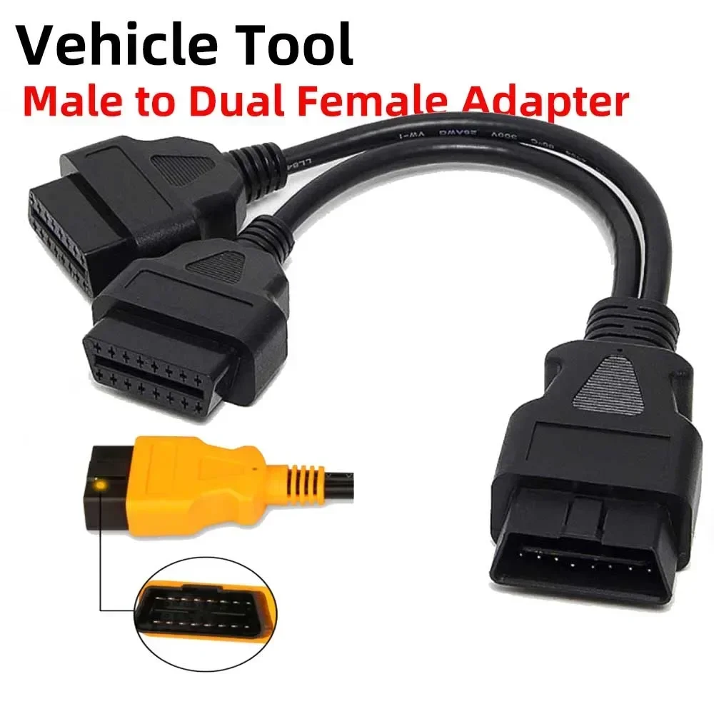 High Quality 2 Female Port 16 Pin OBD2 OBDii OBD 2 Splitter Extension Cable Male To Two Female Y Connector Cord