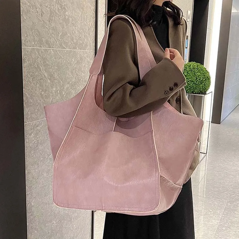 

Casual Soft PU Tote Bag Magnetic Button American Style Large Capacity Shoulder Bag Solid Color Soft Versatile Commuting Handbag