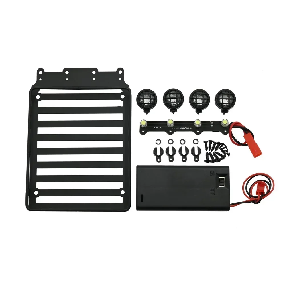 Portaequipajes de Metal para techo, bandeja de equipaje y luz LED para Xiaomi Suzuki Jimny 1/16 coche trepador de control remoto, piezas de mejora