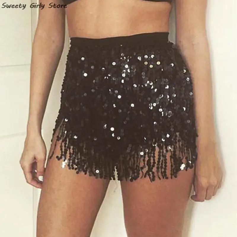 

Coin Sequins Shiny Skirts Women Belly Dance Skirt Fashion Club Party Sexy Costume Female Jazz Dancing Pettiskirt Tassel Fringe