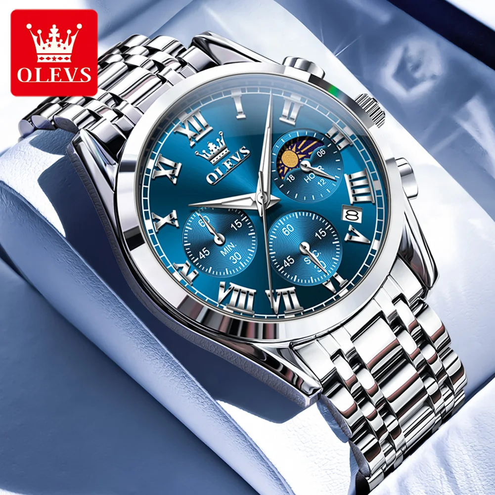 

2871 OLEVS оригинальные мужские часы с кварцевым механизмом, многофункциональный циферблат из нержавеющей стали, водонепроницаемые светящиеся для мужчин, деловые наручные часы