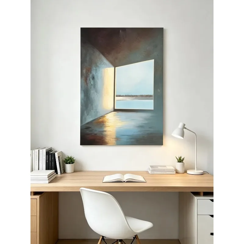 Italian Minimalist Hand Painted Oil Painting, Modern Spacious Unique Wall Art for Living Room Sofa Wall & Entryway