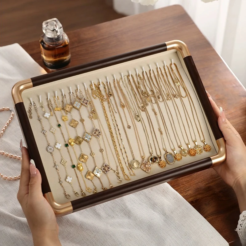 صينية مجوهرات خشبية كبيرة فاخرة صواني تخزين حلقة المعارض عداد القلائد القرط عرض البليت مجوهرات المنظم الدعامة