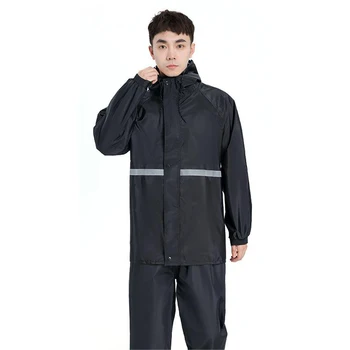 1Pcs Hooded Coat & Pant Rain Suit For Women Men Outdoor Waterproof Rain Gear With Reflective Strip Motocycle Riding Raincoat 3 1Pcs Hooded Coat & Pant Rain Suit For Women Men Outdoor Waterproof Rain Gear With Reflective Strip Motocycle Riding Raincoat 3