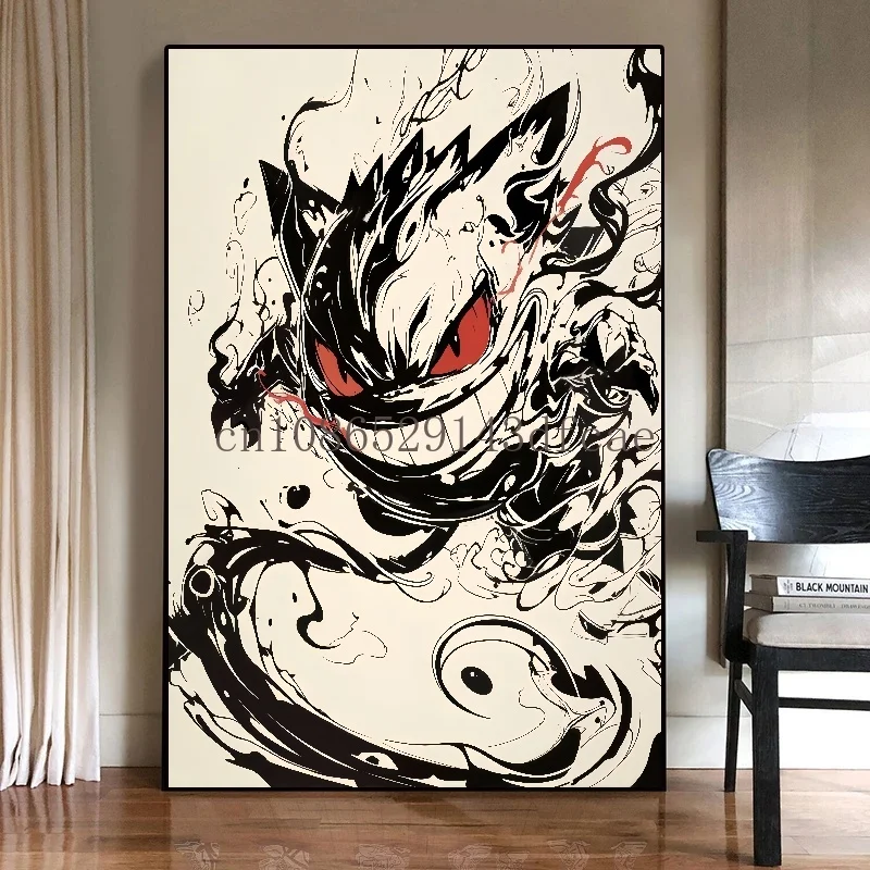 Peinture à l'encre de figurines d'anime Pokemon, peinture sur toile, affiches et impressions Pikachu, art mural, image pour salon, cadeau pour enfants