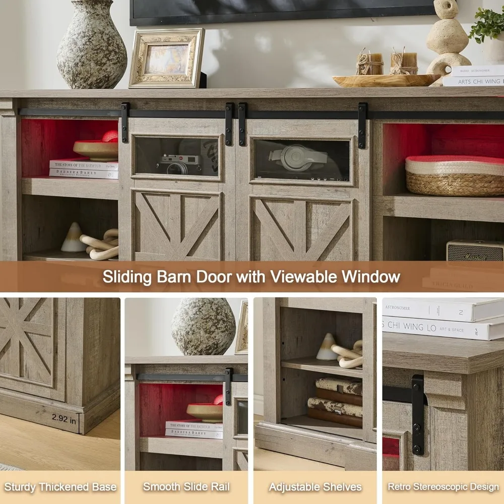 Centro de entretenimiento con chimenea eléctrica para televisores de 80 pulgadas, mesa consola de TV estilo granja de 32 altos