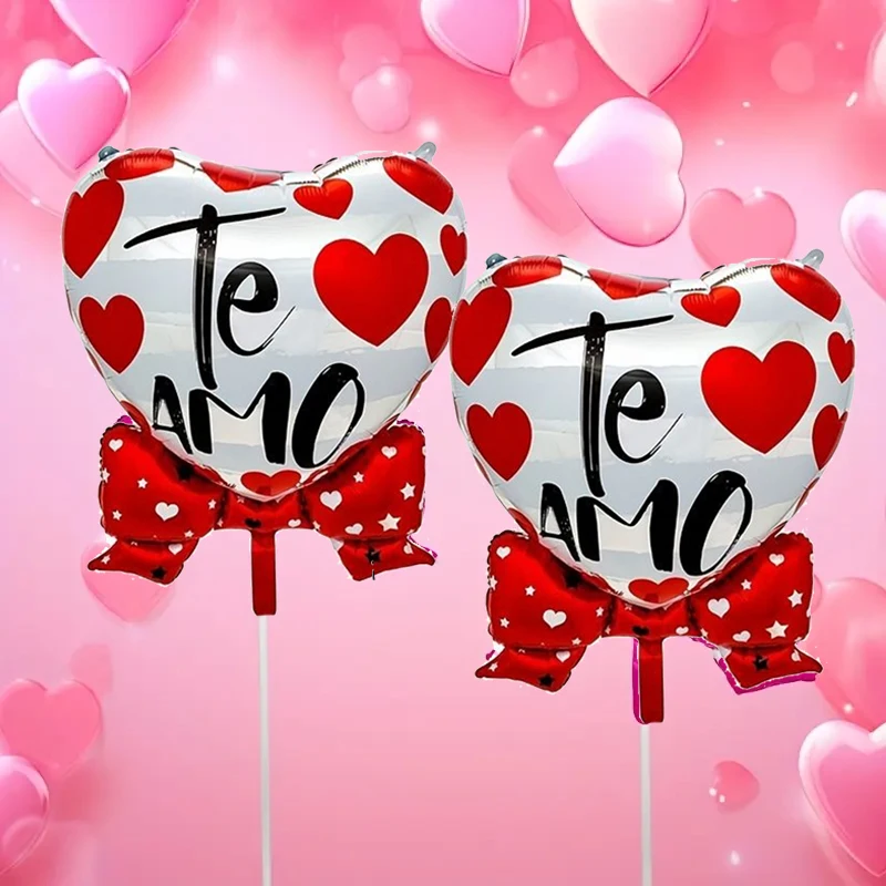 2pcs 35 inch Spanish, I Love You, Love Bow Balloon, Birthday Wedding Valentine's Day Party Decoration Balloon