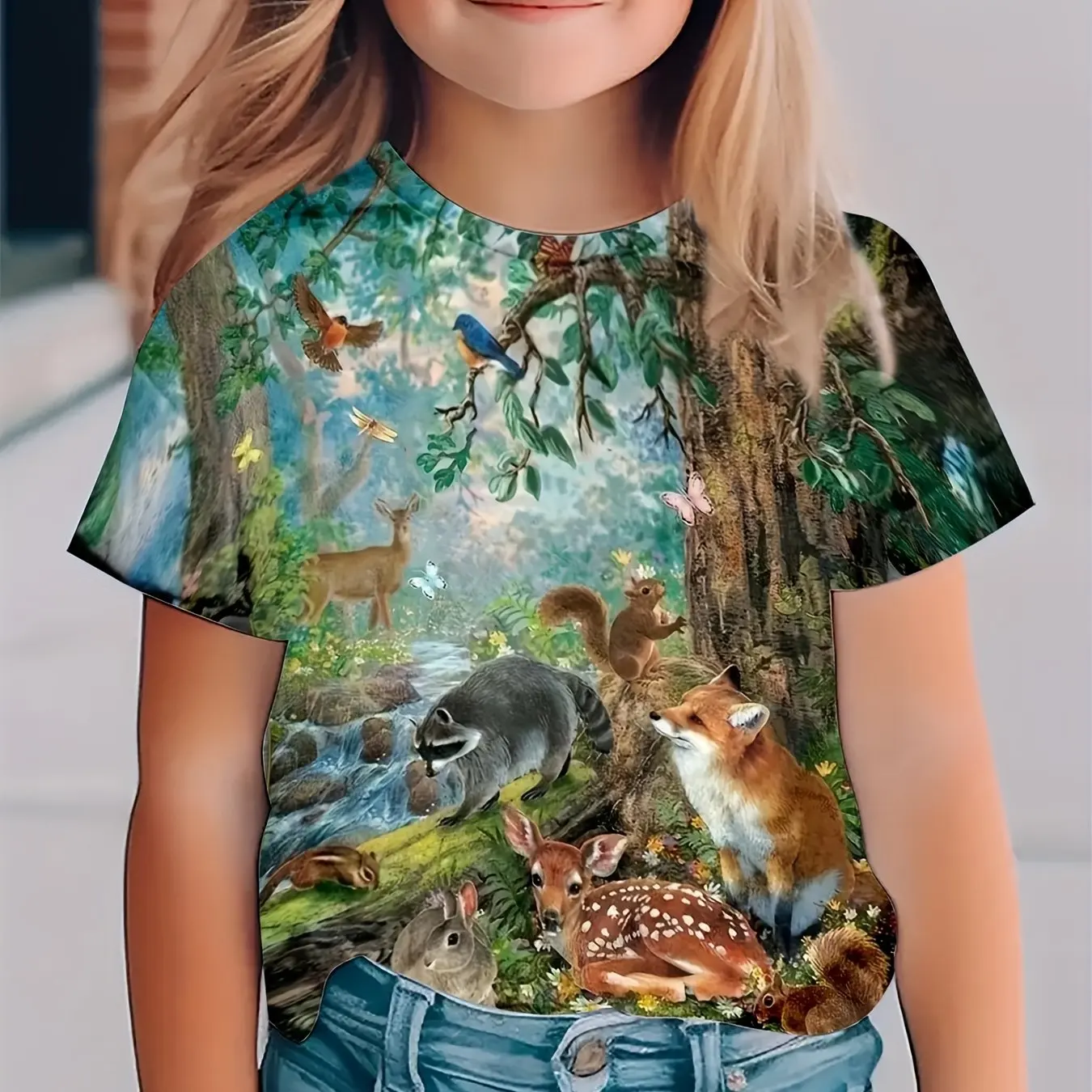 Roupas infantis menina camiseta manga curta 3d bonito animais impressão crianças roupas de verão casual ao ar livre gráfico meninos tshirt topos