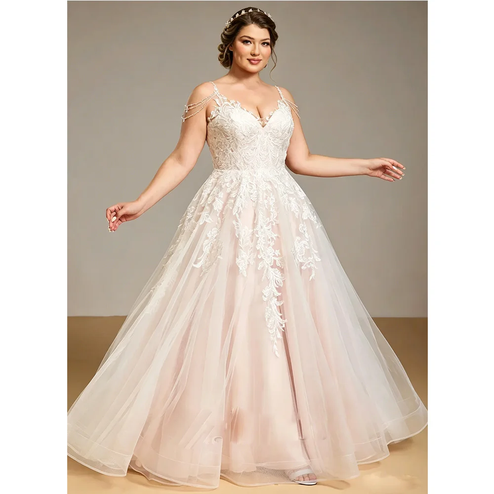 Plus Size Wedding Dresses For Bride Sweetheart Beading A-line Bridal Gowns Sleeveless Backless Applique Brides Dress Customized