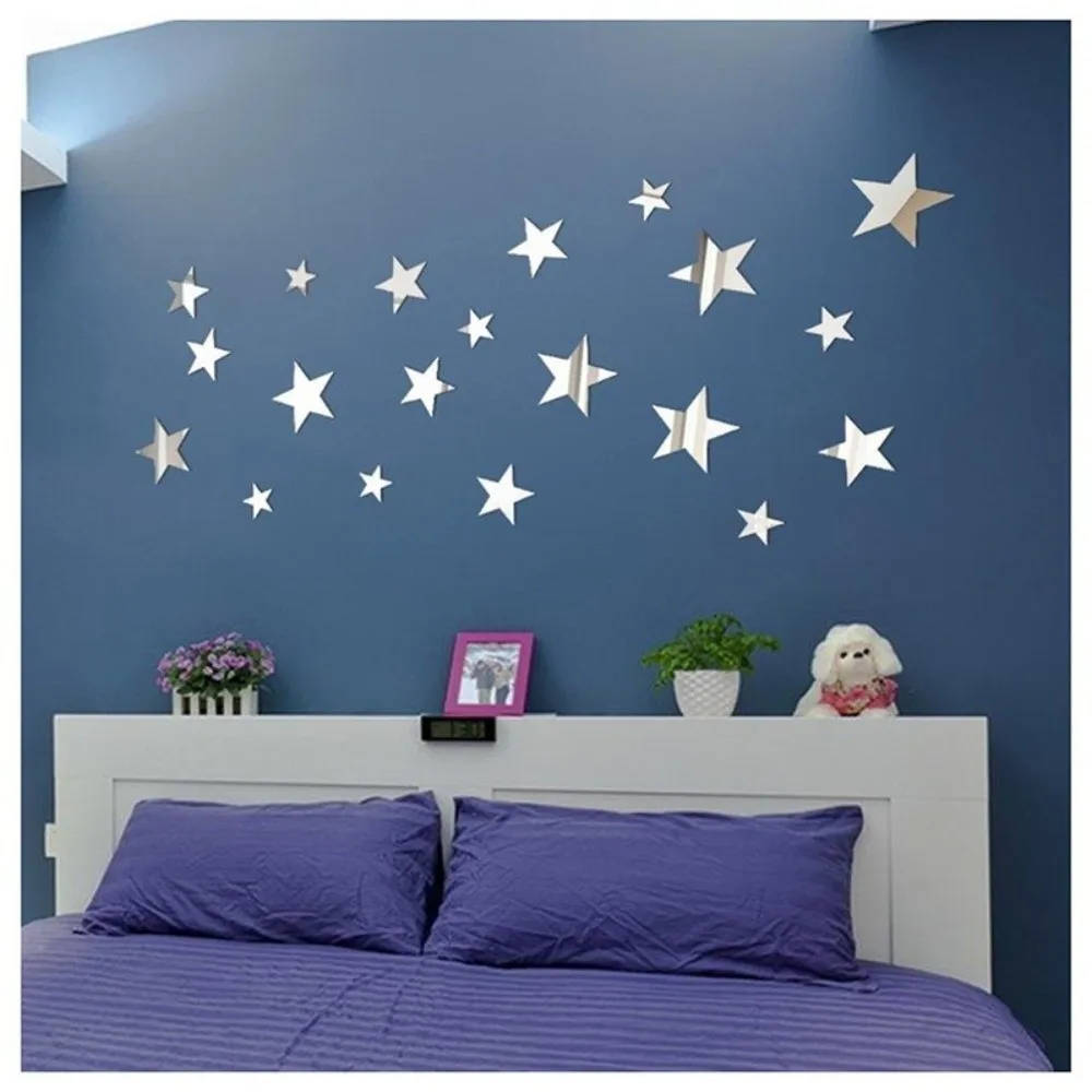 20pcs Acrylic Star Wall Stickers Self Adhesive Mirror Finish Acrylic Star Stickers 3D Effect Reflective Surface