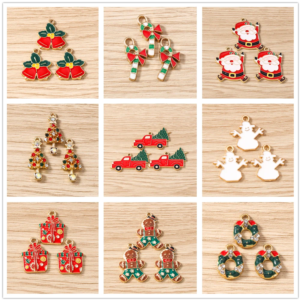 Tusember 10pcs Enamel Christmas Santa Claus Snowflake Snowman Charms for Christmas Necklaces Earrings Bracelets Present Craft