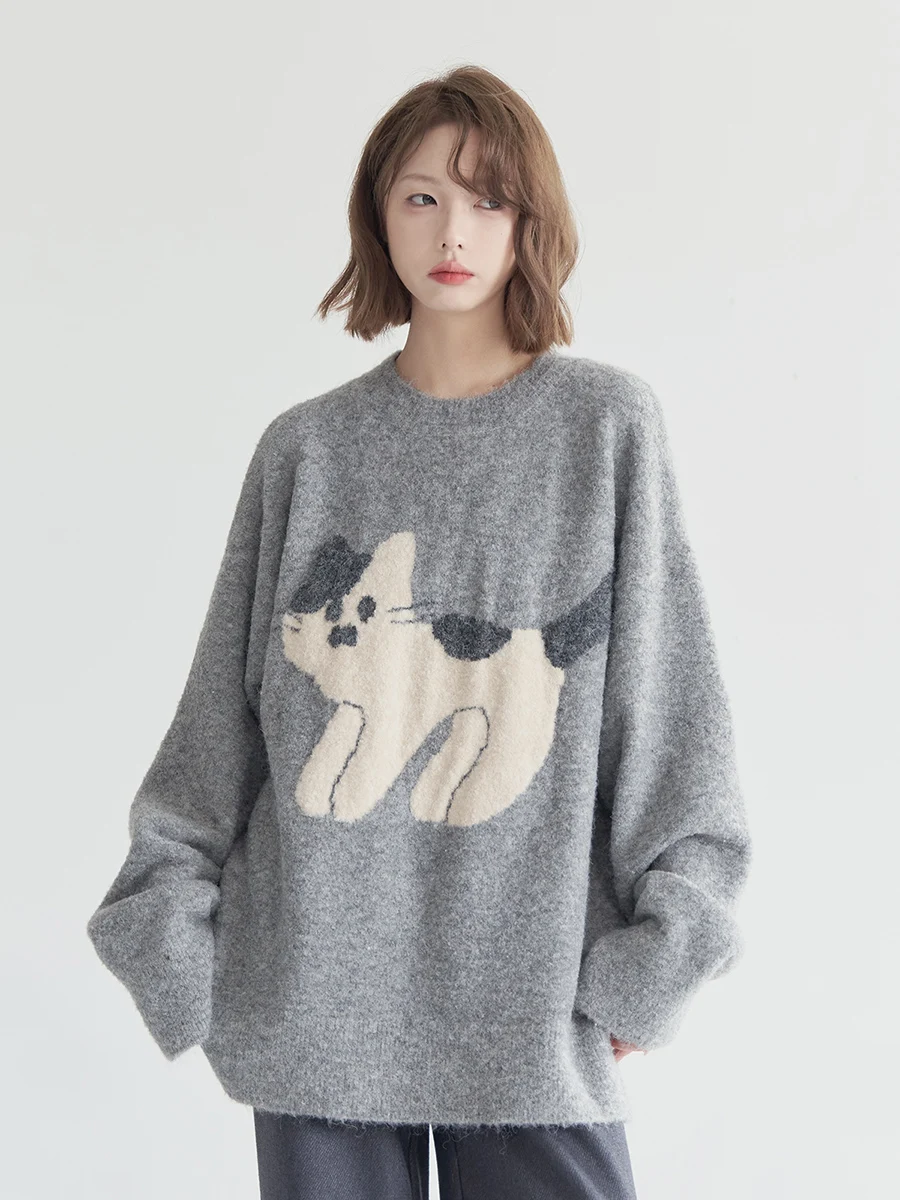 

Вязаный свободный крой круглый свитер Ne с узором, женский осенне-зимний новый мягкий удобный топ Lazy Faion Fce