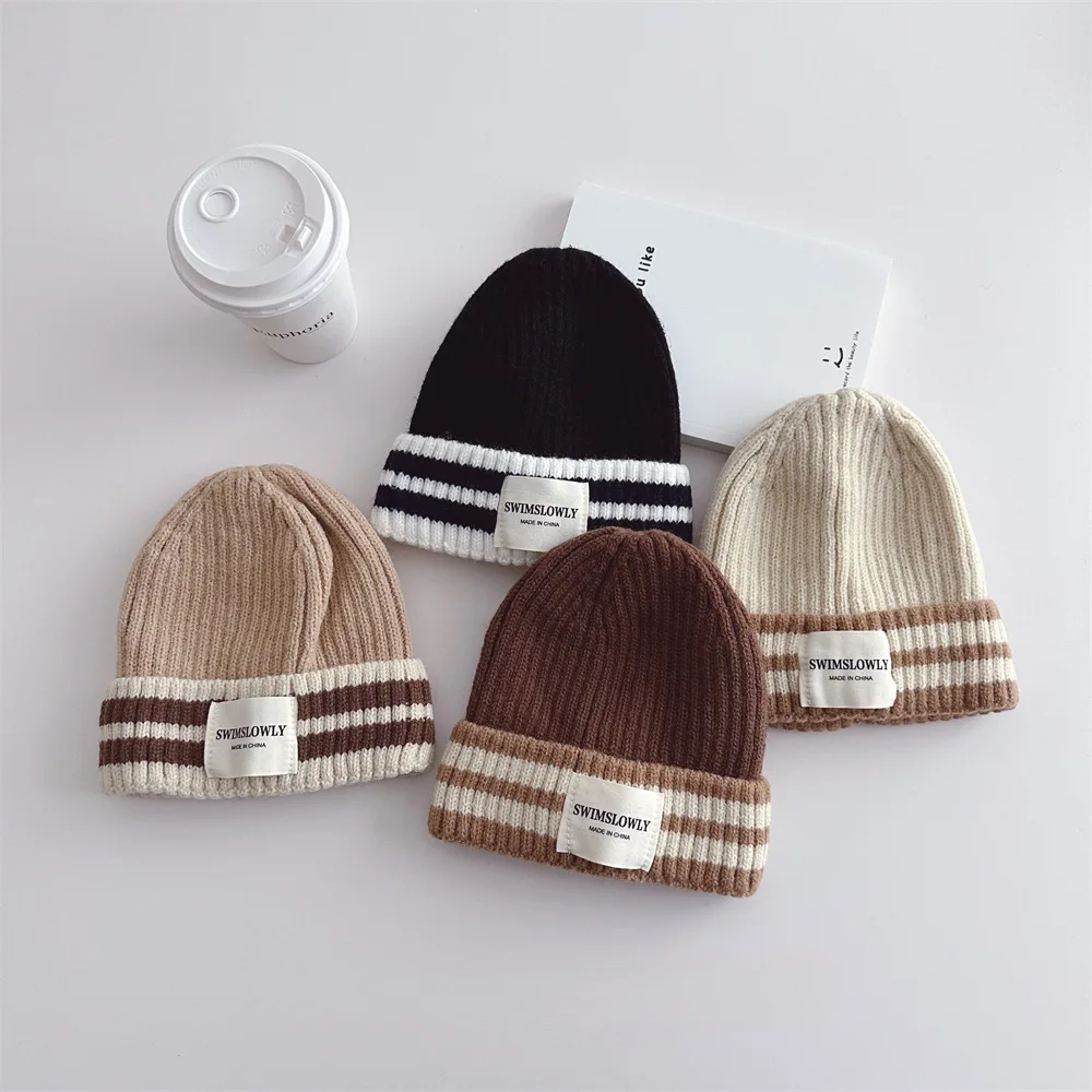 2024 New Cashmere Winter Hat For Baby Boys Girls Outdoor Fashion Warm Striped Knitted Cap Children Winter Beanies Hats Lady Caps