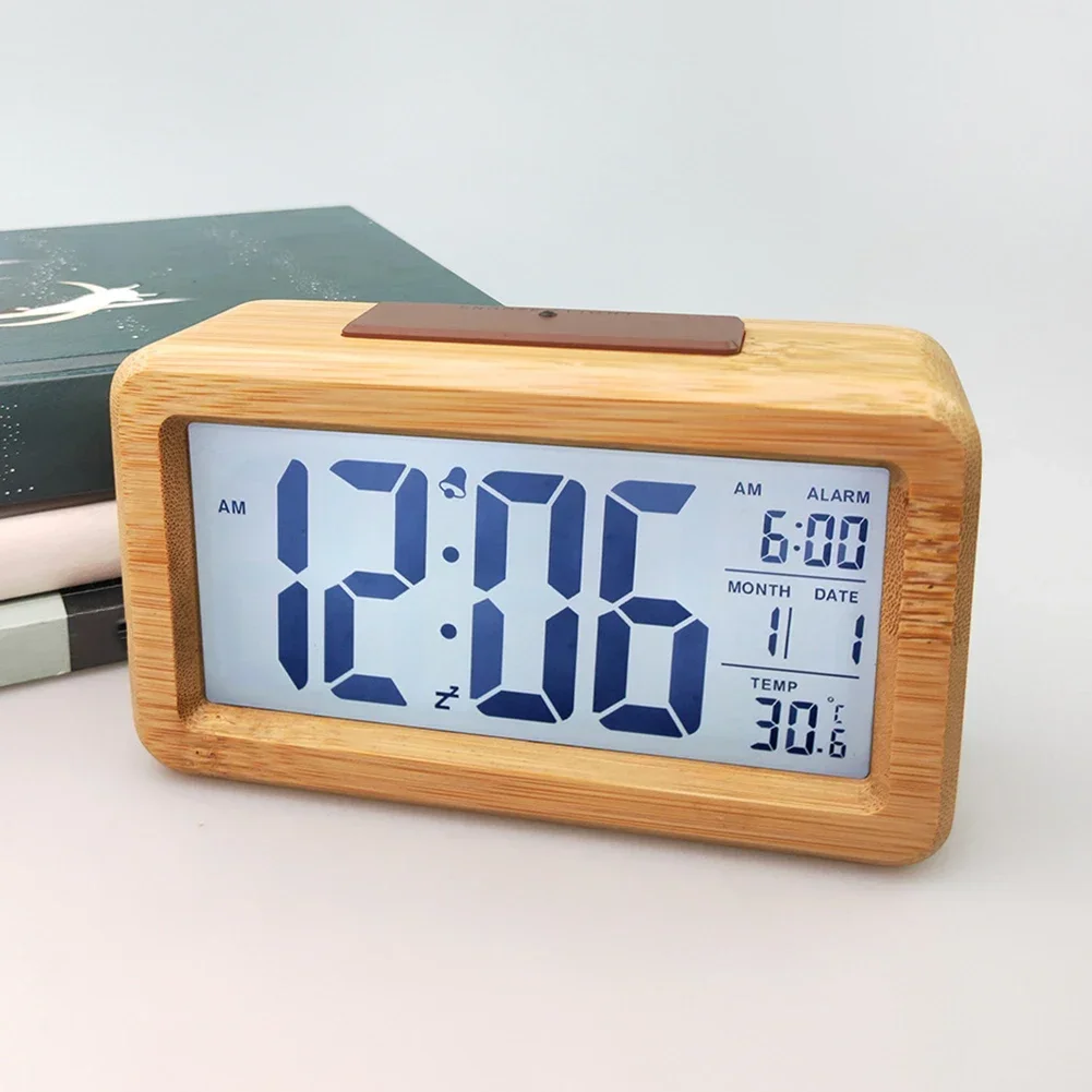 

Natural Wood Grain Bedroom Office Light-Sensitive Clock Digital Alarm Clock Dimmable Backlight Minimalist Design