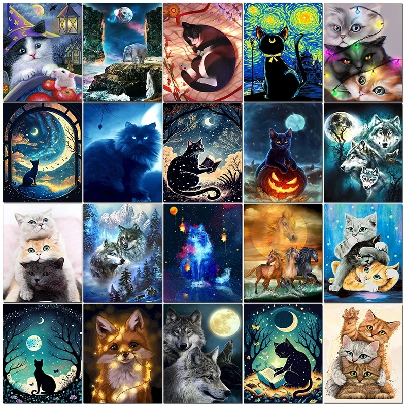 

CHENISTORY 60x75cm Painting By Numbers Moonlight Animals Paint By Numbers On Canvas DIY Number Painting Scenery Home Decor Gift