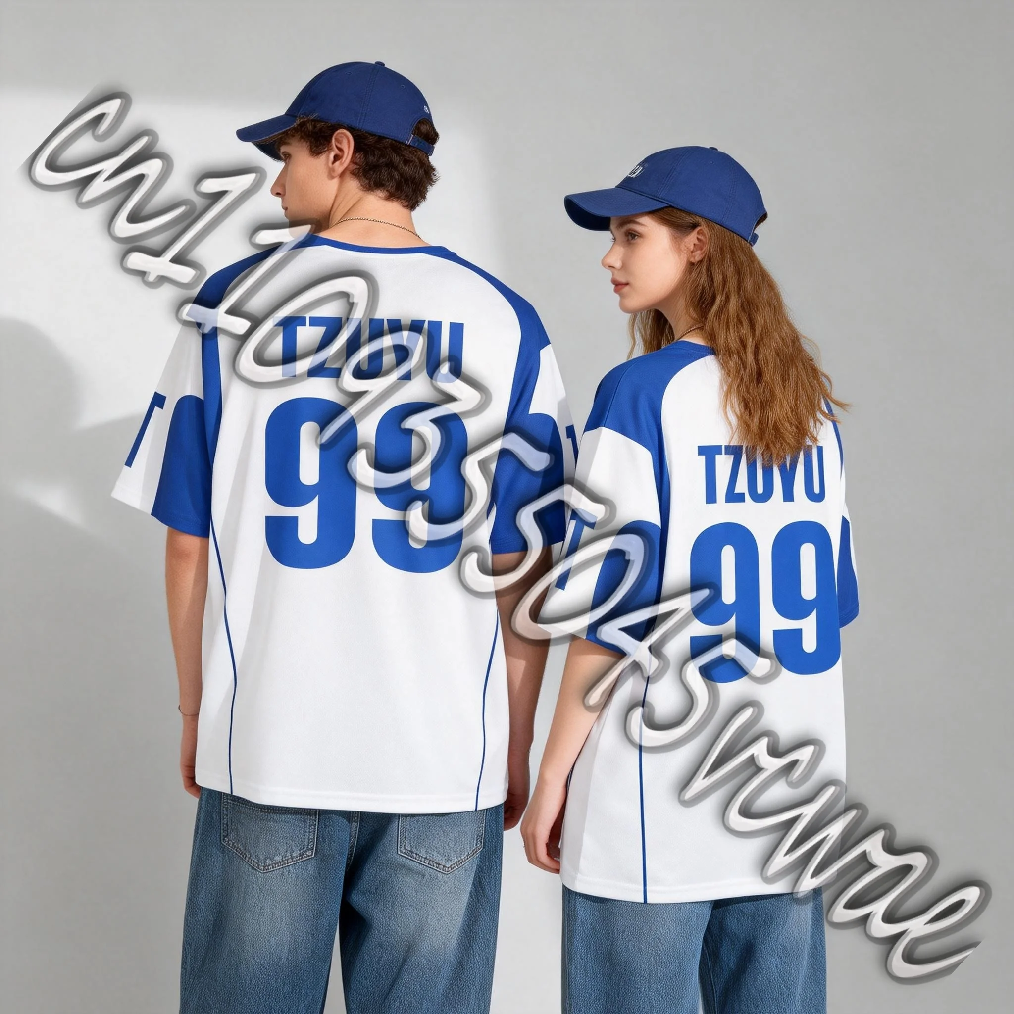 

Футболка унисекс с круглым вырезом в стиле Y2K, сине-белая расцветка, модная уличная одежда, для концертов, подарок для фанатов, летняя мужская и женская футболка