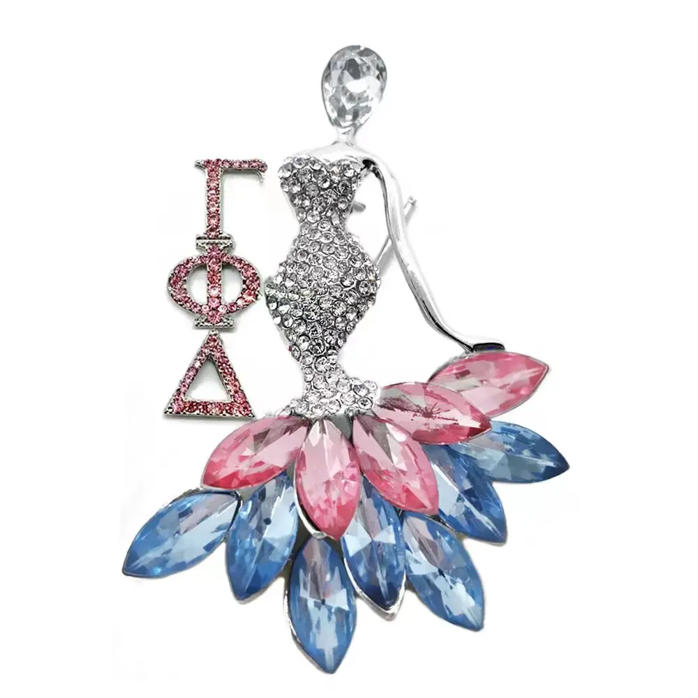 Rhinestone Dance Lady Magic Rock Women Greek Soror Letters Gamma Phi Delta Pin Brooch Jewelry