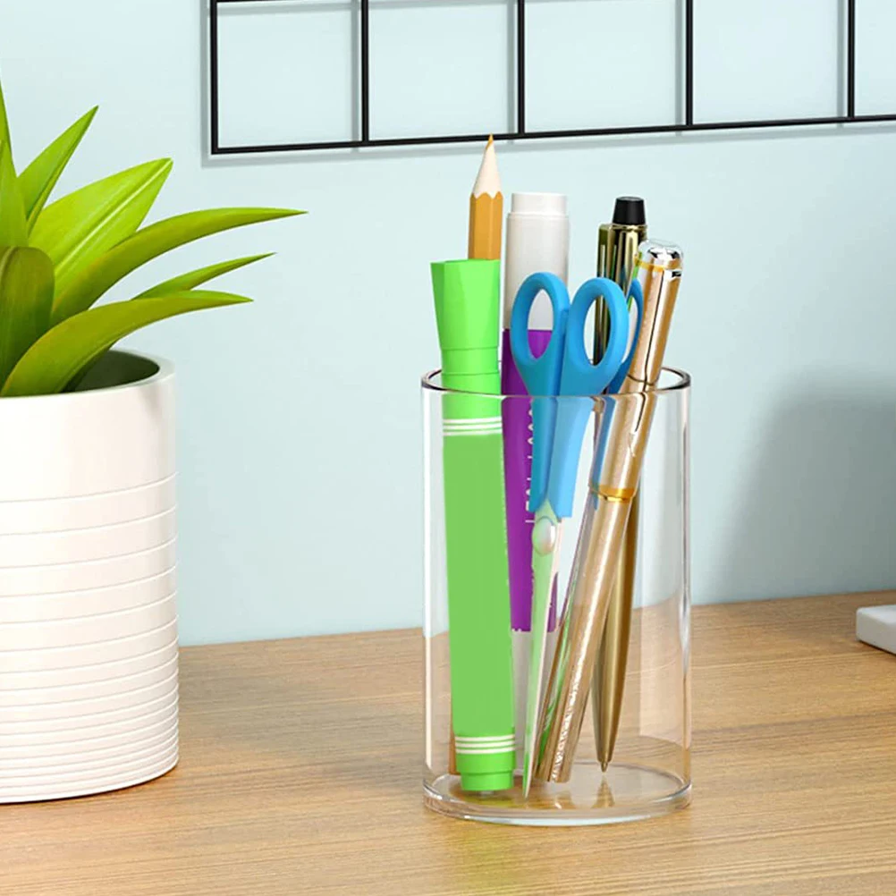 

4Pcs Clear Transparent Makeup Brush Storage Cups Round Desk Organizer for Office School Stationery Accessories