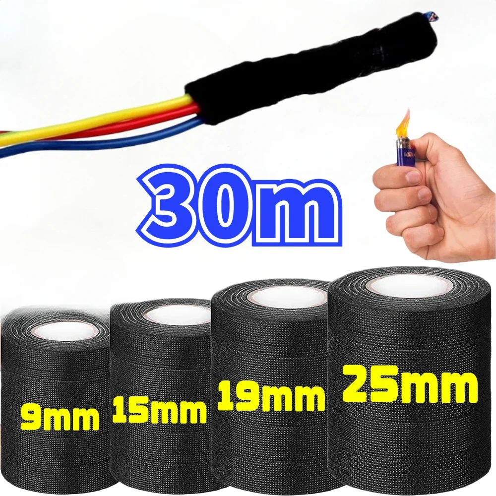 

10/30m Electrical Tape Heat-resistant Harness Bundle Insulation Auto Wiring Fabric Cloth Wrap Waterproof Cable Waterproof Tape