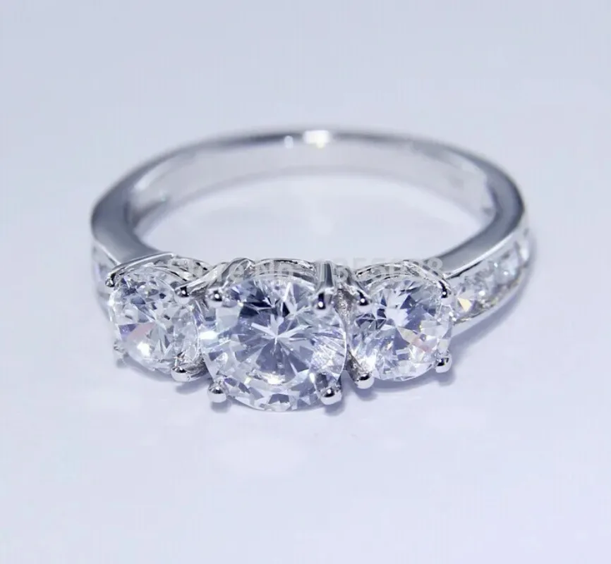 خاتم ألماس مخبري بثلاثة أحجار للرجال والنساء ، خواتم خطبة ، مجوهرات زفاف ، ذهب أبيض 10 قيراط