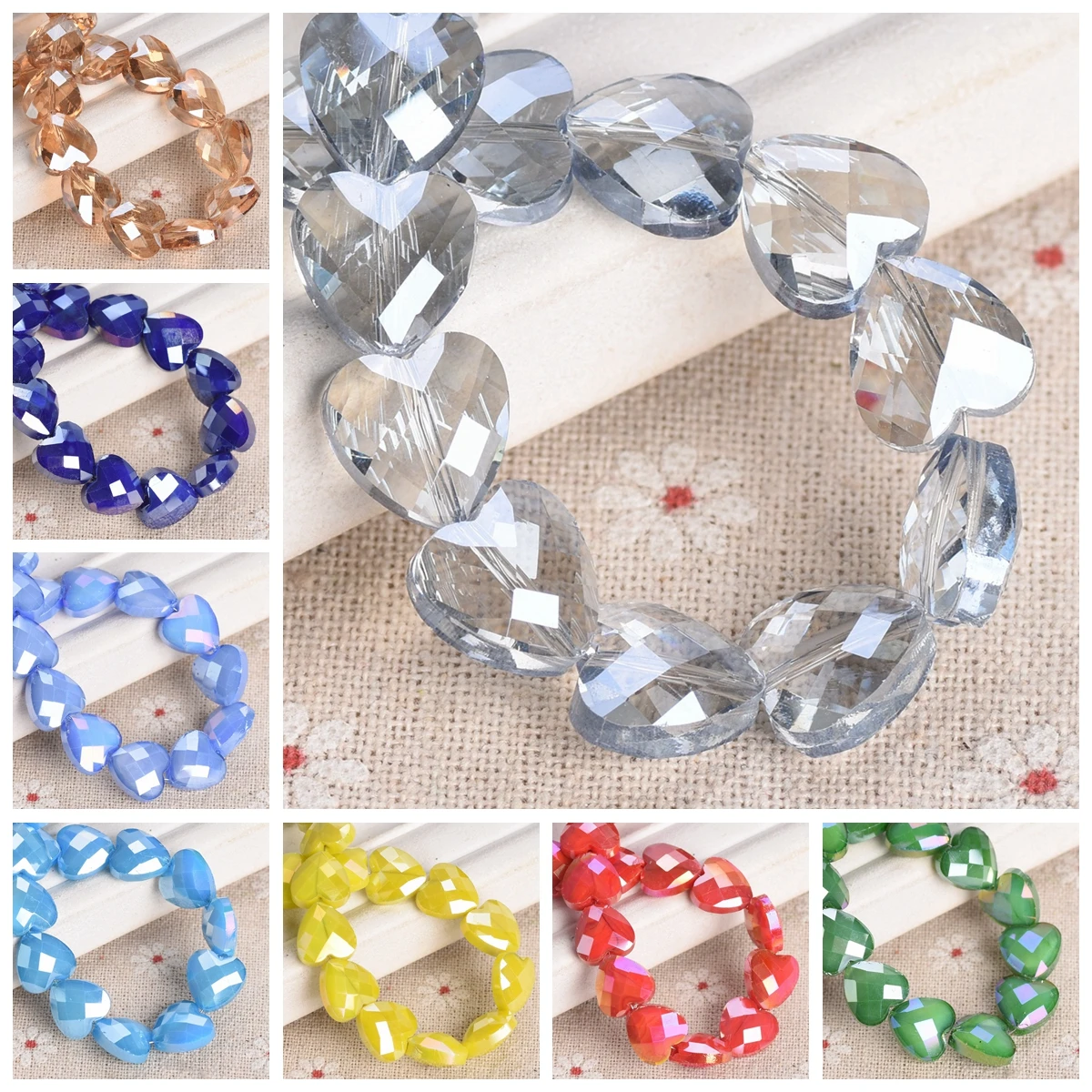 

10pcs 12mm Shiny AB Plated Heart Faceted Opaque Crystal Glass Loose Craft Beads for Jewelry Making DIY Crafts Findings