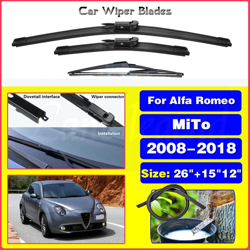 

Wiper Front & Rear Wiper Blades Set For Alfa Romeo MiTo 2008-2018 2009 2010 Windshield Windscreen Front Rear Window 26"15"12"