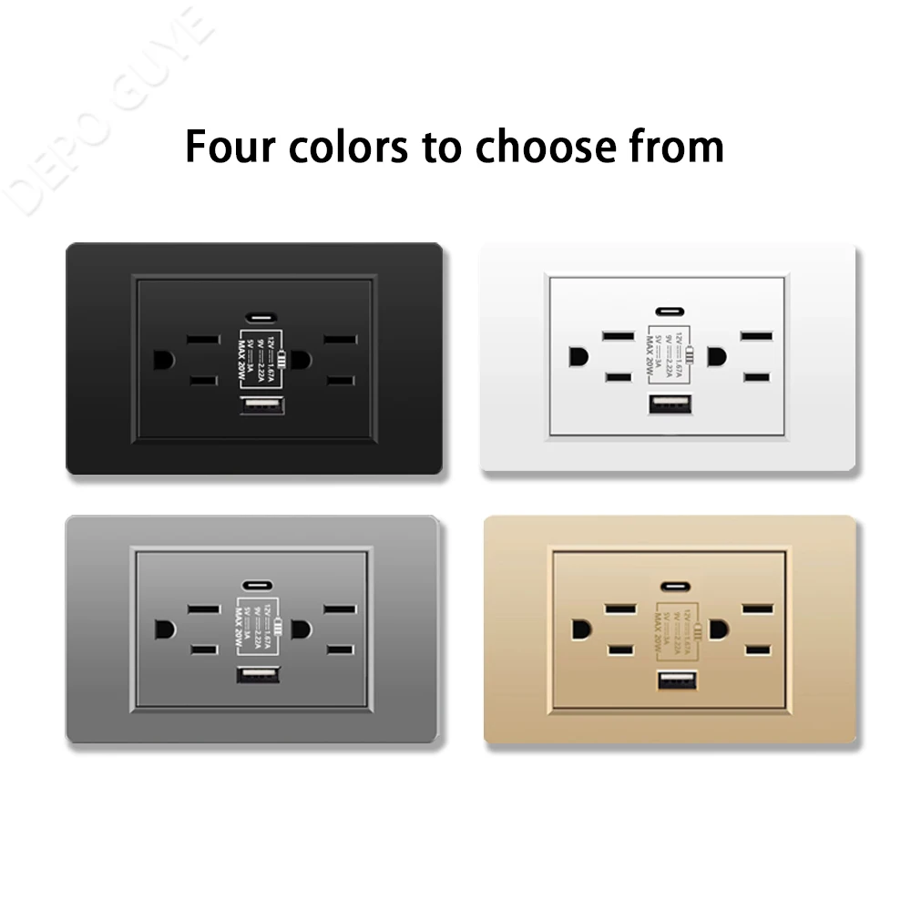 الولايات المتحدة المكسيك القياسية مقبس الحائط ، الأمريكية Usb Type-c 20 واط شحن سريع مخرج طاقة المنزل البلاستيك مقبس الحائط التوصيل 118 مللي متر * 73 مللي متر #6
