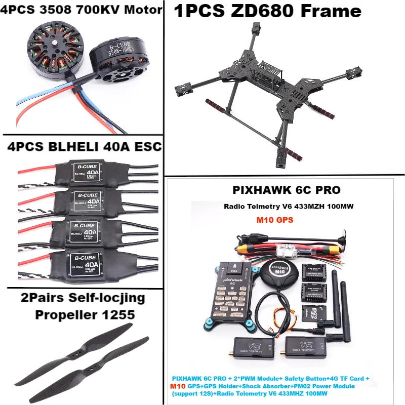 Nouveau ZD680 6C PRO M8N/M9N/M10 Kit de cadre hexagonal à bras pliable hexa-rotor entièrement en Fiber de carbone PIXHAWK avec train d'atterrissage indodable
