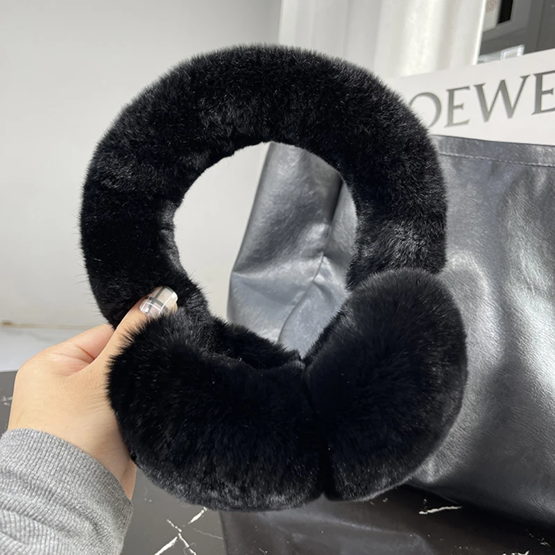 Real Rex Rabbit Fur Earmuffs para mulheres, aquecedores de ouvido de inverno, macio, quente, peludo, regalos de ouvido, tempo frio