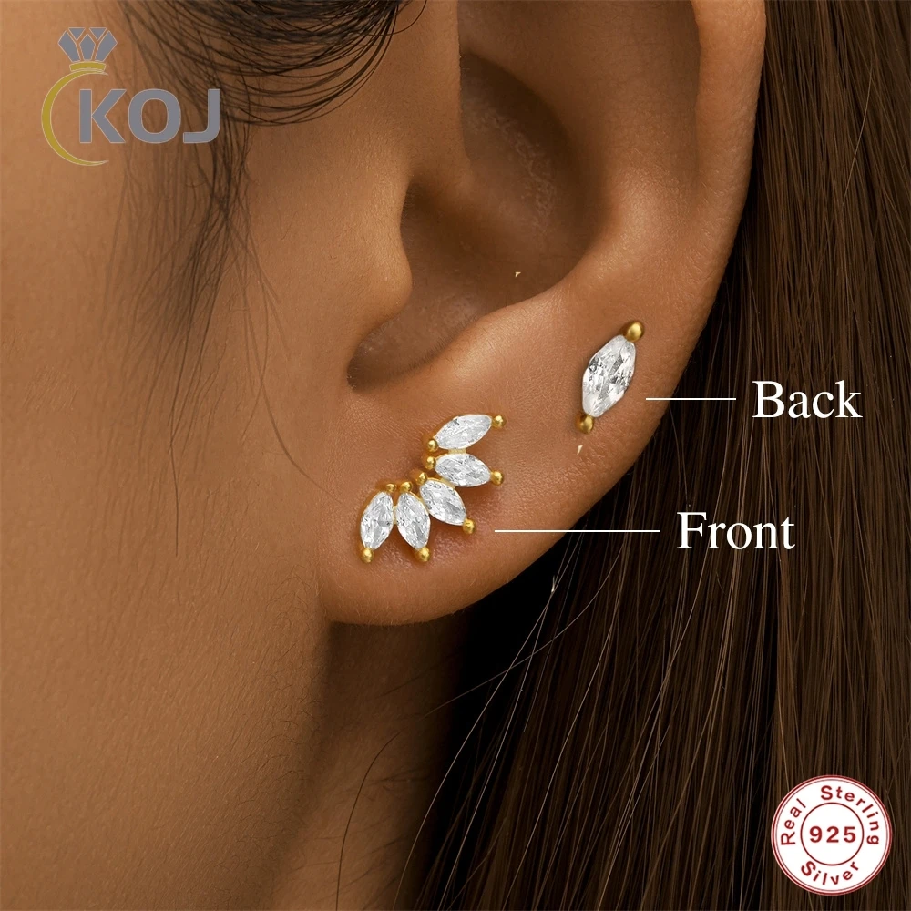 

KOJ 925 Sterling Silver DIY Double Wear Zircon Flower Ear Cartilage Piercing Stud Earrings Helix Conch Screw Back Studs Jewelry