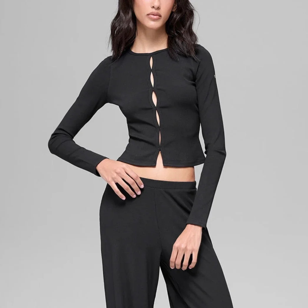 Camiseta deportiva de manga larga para mujer, de corte ajustado, ideal para yoga, transpirable, elástica, sin costuras, para entrenamiento de pilates, camiseta de fitness y para correr.