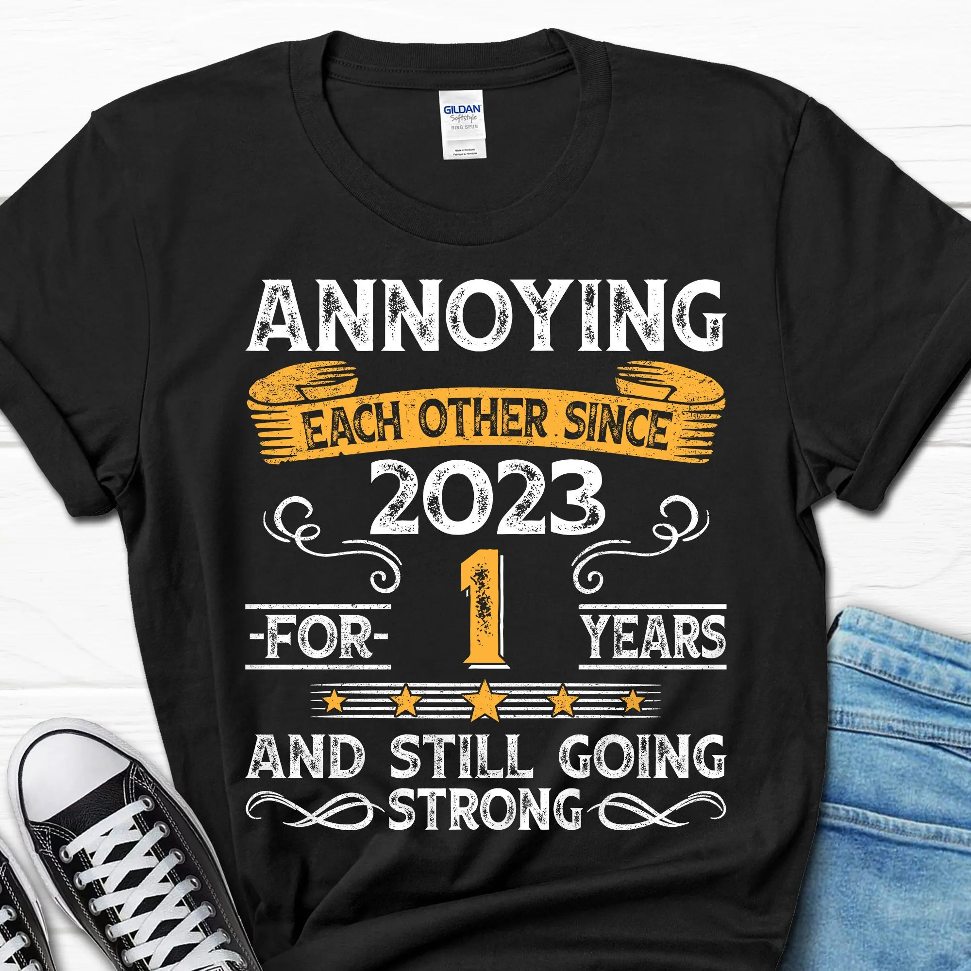 1st Wedding Anniversary Annoying Each Other Since 2023 Parents T Shirt 1 Year Married for Him and Her