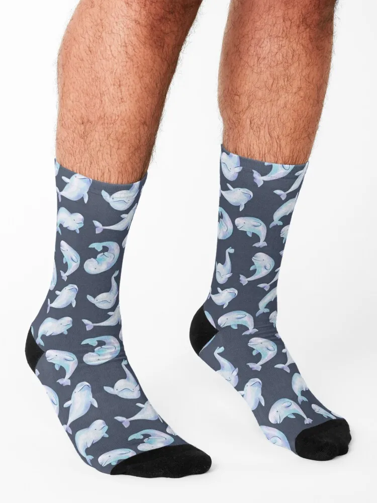Navy Beluga Whale Swimming Pack Socks anime Running set Crossfit Socks Girl Men's
