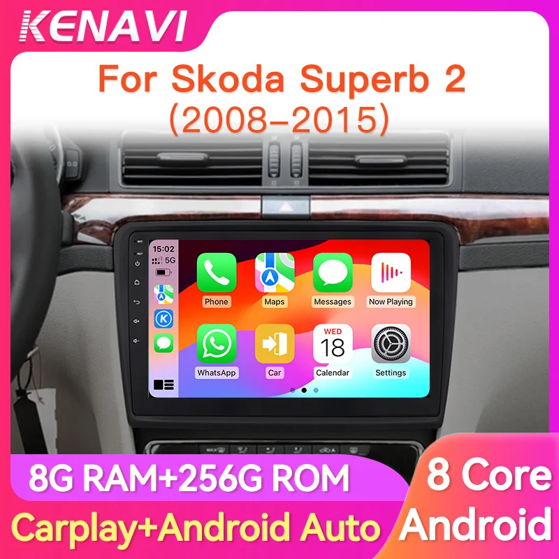 Car Stereo Radio Multimedia Player For Skoda Superb 2 2008‑2015 Wireless Carplay Android Auto GPS Navigation AM FM RDS Head Unit