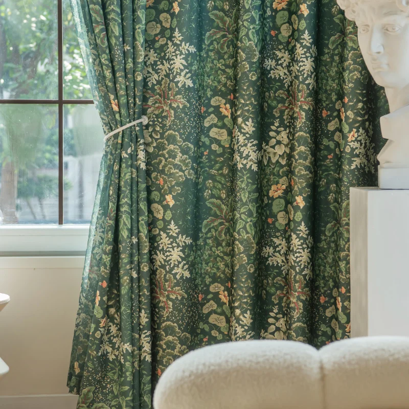 

American Print Green Curtains for Living Room Bedroom Dining Plant Leaves Pattern Window Shee Decor Blackout 1PC Elegant Custom