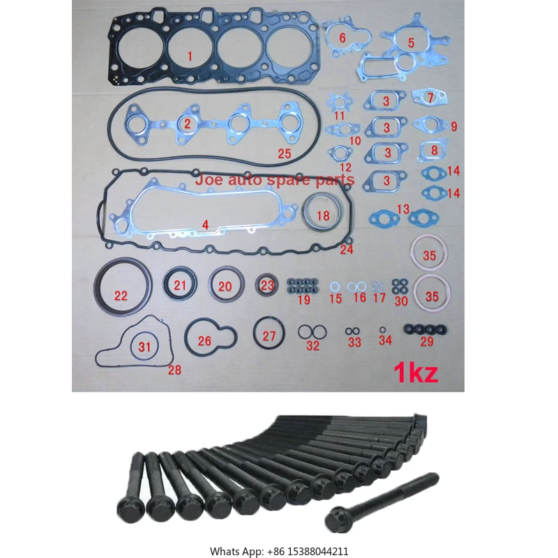 1KZ 1KZT 1KZTE Engine Full Gasket Set Kit Cylinder Head Bolt For toy ota 4 Runner Land Cruiser/90/Prado Hi-lux 2982cc 8v 3.0 TD