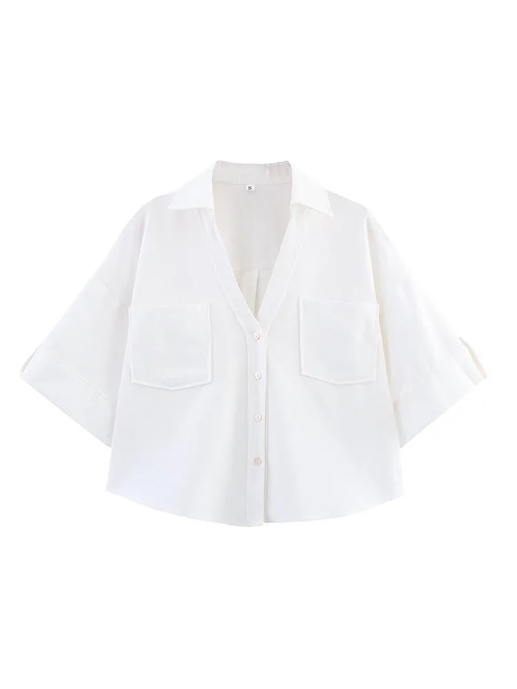 2025 frauen Sommer Shirts Blusen Tops Fashion Solid Leinen V-ausschnitt Kurzarm Weibliche Elegante Straße Lose Top Kleidung