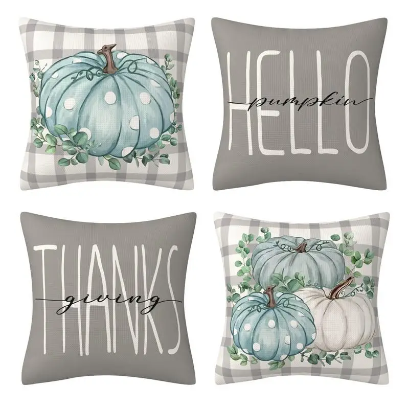 

Fall Throw Pillow Covers Set Of 4 Outdoor Farmhouse Pillow Cases Pumpkin Thanksgiving Pumpkins Decor 18X18Inch For Home Couch