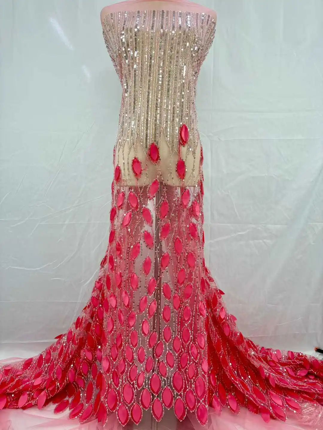 아프리카 패셔너블 나이지리아 레이스 원단 2026 아프리카 프렌치 스타일 스팽글 비즈 레이스 원단 이브닝 가운 & 웨딩 5Y 1878