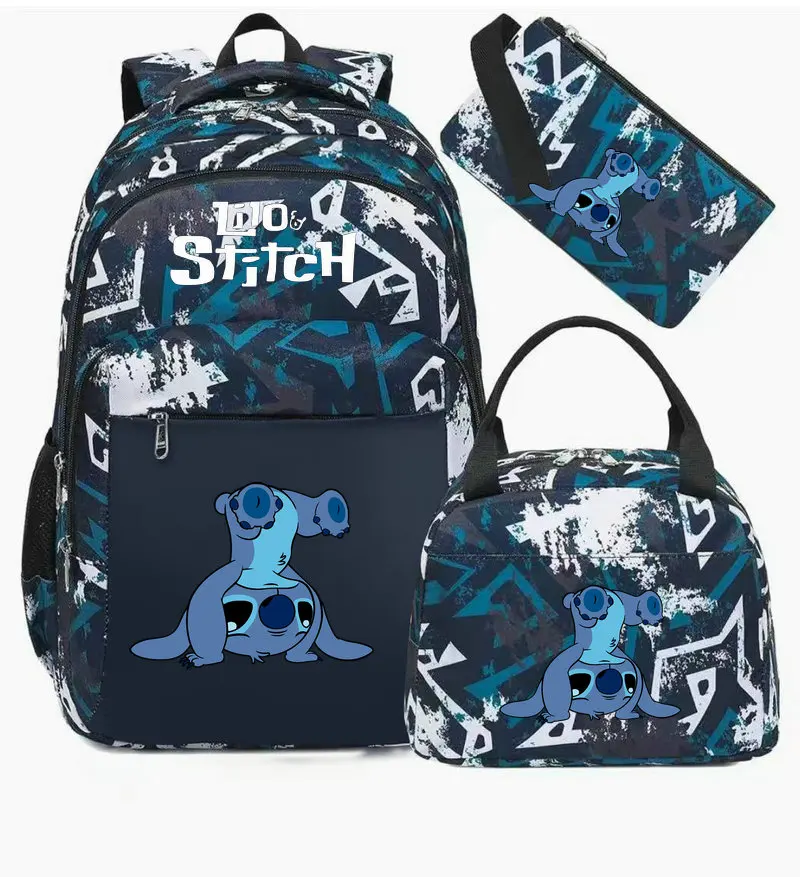 3pcs Lilo & Stitch Colorful Backpack Set with Lunch Bag Casual Rucksack School Bags for Boys Girls Women Teen Students
