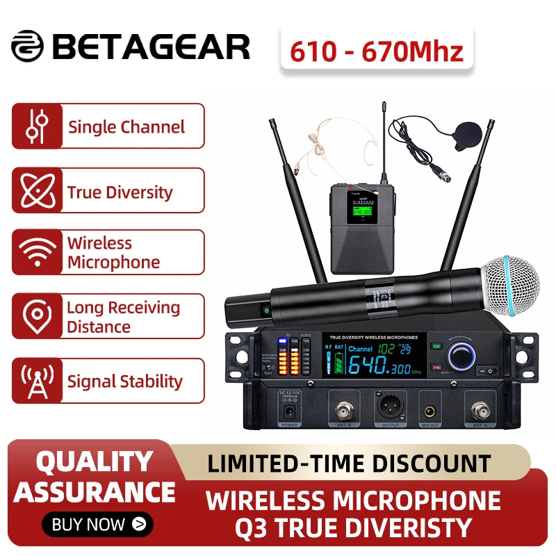 

Betagear Q3 одноканальный беспроводной микрофон Q3 True Diveristy 610-670 МГц для сценического профессионального аудиооборудования