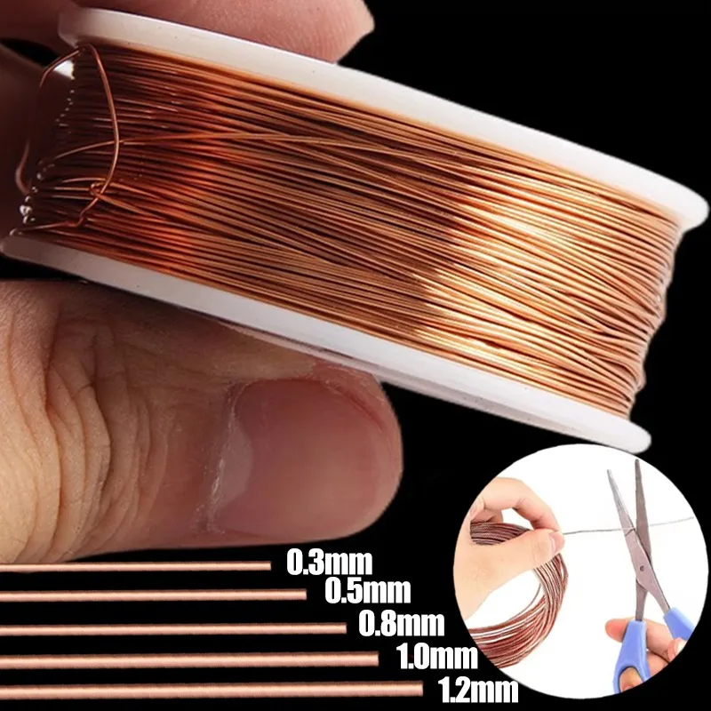 5-10M Bare Copper Wire T2 Copper Coil Conductive Bare Wires 0.3-1.2mm Multi-purpose Jewelry Making Beading Metal Copper Wire