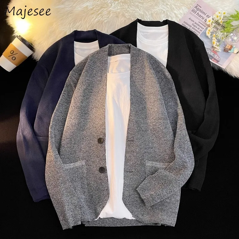 

Cardigans for Men Fall Winter Solid Knitted Sweaters Casual BF Korean Style Baggy Outwear Streetwear Knitwear Ulzzang Hombre Ins