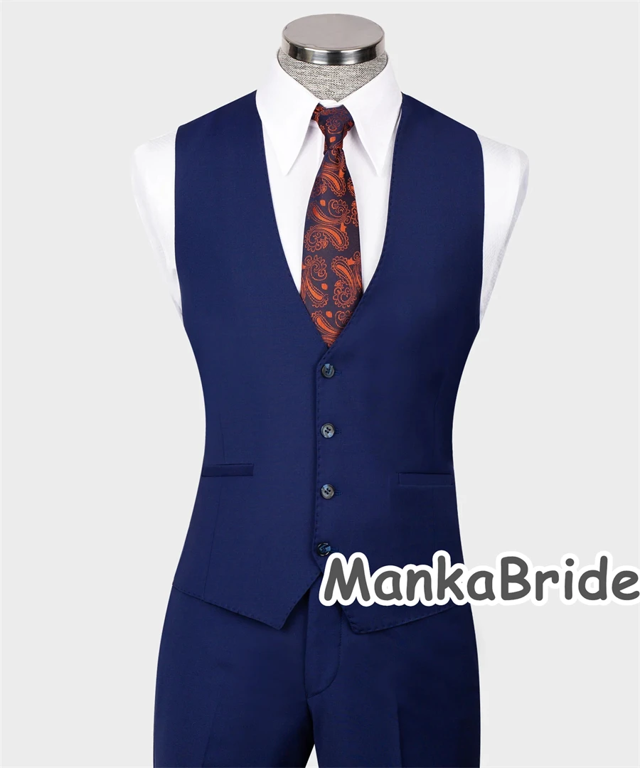 Trajes Elegante Para Hombres pria biru setelan untuk pernikahan pria Blazer rompi celana Set bisnis kantor pesta kostum Homme