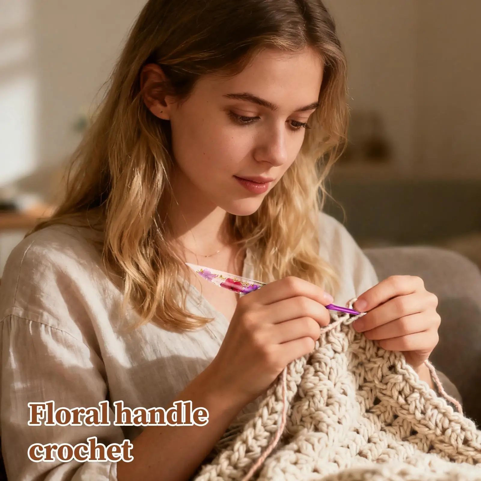 خطاف كروشيه مريح قبضة الأزهار خطاف كروشيه للحياكة عدم الانزلاق الحياكة أداة لوازم الحرفية للمبتدئين النساء البالغات #3