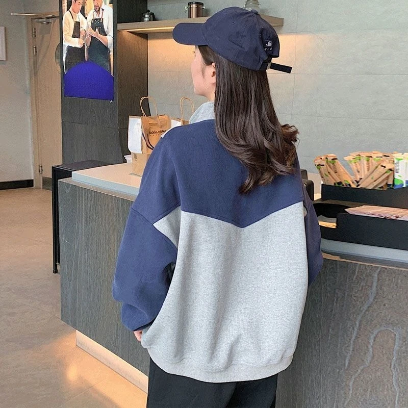 

​2025 Women's Baseball Jacket Loose Fit Color-Block Hoodie Harajuku Inspired Student Jacket for Spring Autumn Trendy Streetwear​